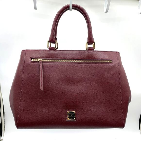 Dooney & Bourke Leather Purse Saffiano Zip Satchel Red Bordeaux - Picture 1 of 16